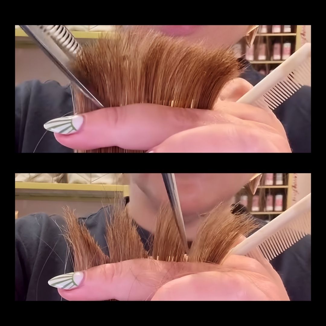 cutting technique, blending, notching, shears, hairstylist, haircut